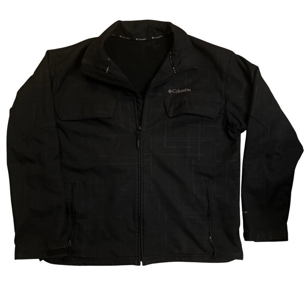Columbia Mens Omni-Shield Softshell Jacket Black Grid Pattern WM6331 Full Zip L